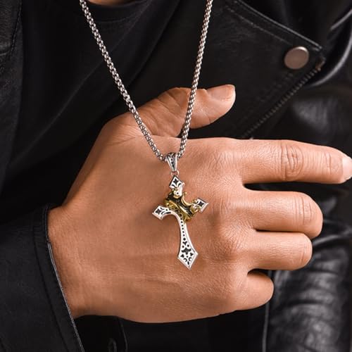 Stainless Steel Mens Cross Necklace 24 inch Silver Plated Crown Dainty Cross Chain Pendant Jewelry Gift3