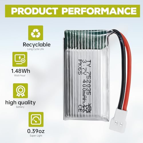 ZYGY 5Stück 3.7V 400mah Lithium Akku mit 5in1 Ladegerät für H99W H31 H6C H98 AT-96 TR-C385 TR-P51 TR-F22 RC Drohne (Rot)