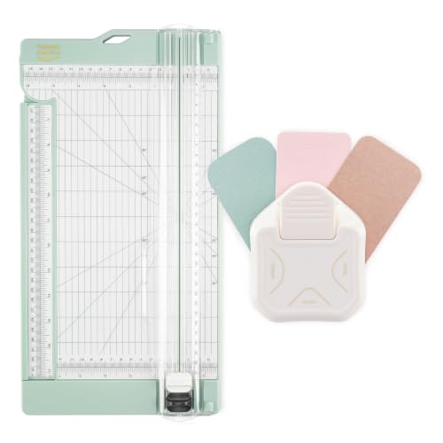 Vaessen Creative Papierschneider mit Falzbrett 15,2 x 30,5 cm - Inklusive 3-in-1 Eckenstanzer - 4-7-10 mm - Schneidemaschine für Scrapbooking, Karten Basteln und Basteln mit Papier - Sicher Gestaltet