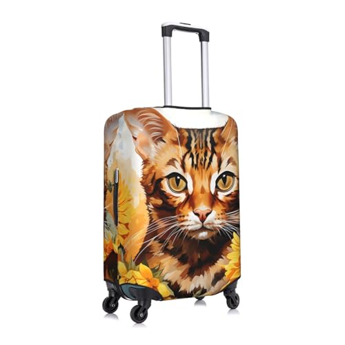 Sunflower Cat Travel Luggage Cover for Suitcase Anti-Scratch Fashion Suitcase Protector Washable Elastic Baggage Covers Fits 29-32 Inch Luggage for Travel Beach Holiday2
