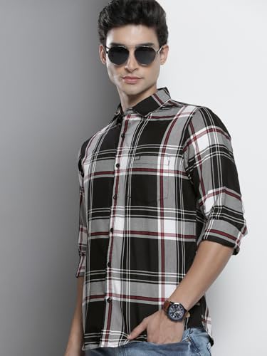 Image of The Indian Garage Co Men Slim Fit Checkered Full Sleeves Spread Collar Casual Shirt