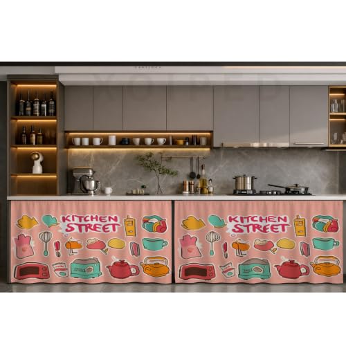 Image of Premium Printed Kitchen Sink Curtain | Washable & Dustproof Rod Pocket Counter Skirt | Perfect For Any Sink,Counter | Multicolor Cooking Theme for Home & Kitchen (150cm X 70cm) (2, Kitchen Street)