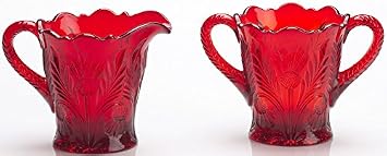 Creamer & Sugar Bowl Set - Inverted Thistle - American Made - Mosser Glass USA Red