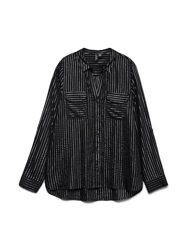 VERO MODA Damen Vmbumpy Ls Shirt WVN Ga Noos Langarmbluse, Black/Stripes:Silver Lurex, X-Large