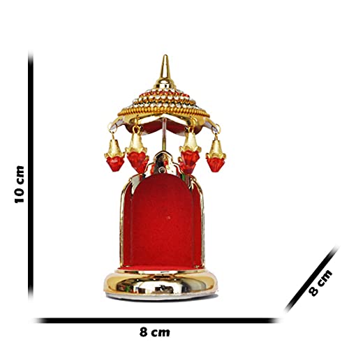 Image of Decorative Stone Studded Umbrella Chhatra for Car Dashboard /Office Desk /Table /Home Decor Showpiece, Chatri Aasan for God Murt /Idol, Red - No. 1 D