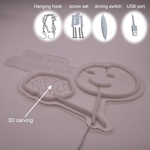 Image of LED Funny Neon Sign Hey You Drop This Brain Neon Light for Men Room Decor office Decor Birthday Gifts 15.7 * 10.3 In
