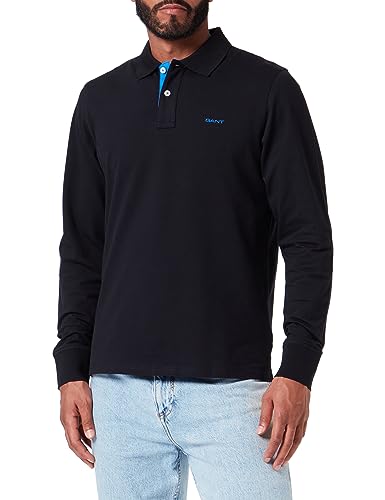 GANT Herren Reg Contrast Pique Rugger Polohemd, Schwarz, M EU