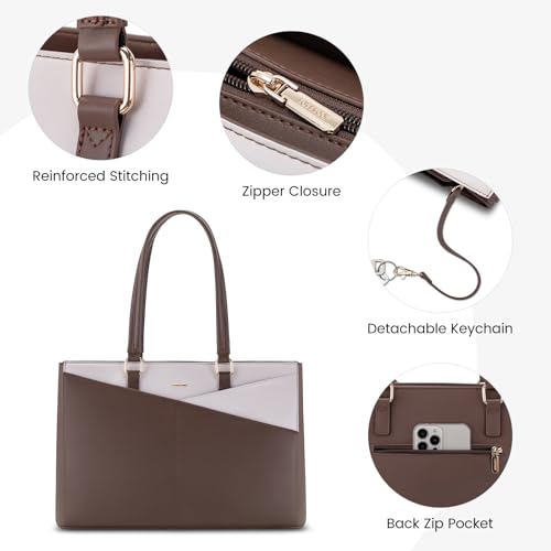 Image of LOVEVOOK Laptop Tote Bag for Women, Office Work Bag Briefcase fit for 15.6 inch Laptop, Large Capacity Teacher Computer Bag Handbag Coffee /Beige