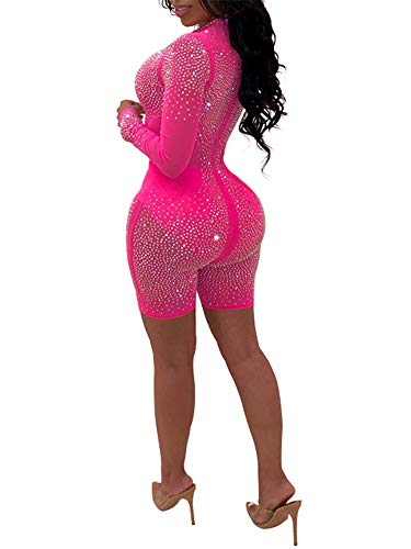Adogirl Sexy Sequin Rhinestone Romper Jumpsuit Party Outfits For Women Clubwear Bodysuit Pink #TOP1