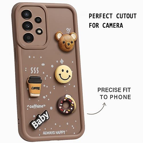 Image of COLORflow Back Cover Compatible with Samsung Galaxy A23 4G / A23 5G | Cute Fun Cartoon 3D Ball Coffee Silicone Case (Brown) | Designer Camera and Body Protected Back Cover