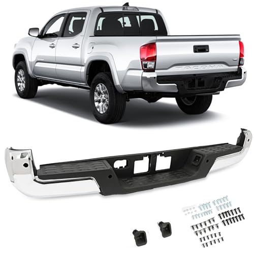 Rear Step Bumper Assembly Compatible with 2016-2023 Toyota Tacoma with Park Sensor Holes Chrome Steel Replacement for TO1103127