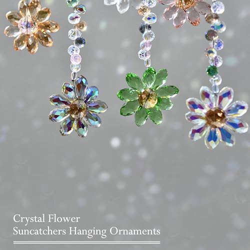 Image of 6 PCS Crystal Flower Suncatchers Hanging Ornaments Colorful Crystal Sunflower Rainbow Maker Hanging Pendant Windows Indoor Outdoor Garden Decorations