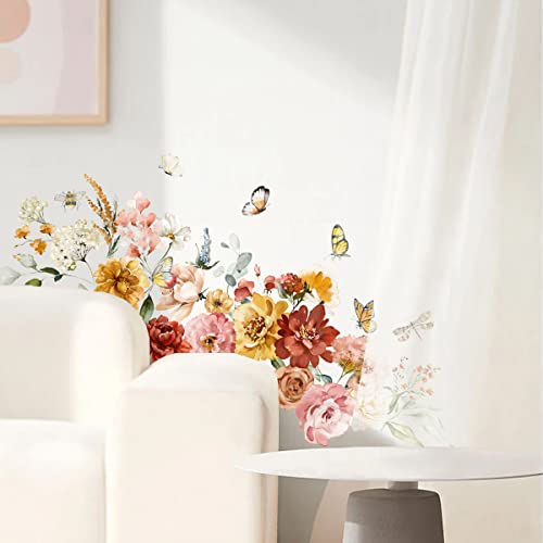 Runtoo Peony Flower Wall Art Decals Watercolor Butterfly Floral Wall Stickers for Bedroom Living Room Baby Nursery Wall Decor - Image 2