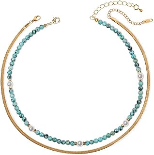 COAI 2 Packs Herringbone Stone Beaded Choker Necklaces for Women Girls