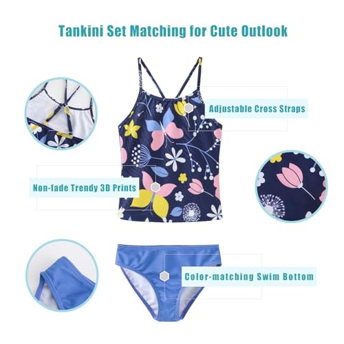 Image of Girls 3 Piece Swimsuits Set Long Sleeve Rash Guard for Girls Tankini Bathing Suits Beach Swimwear 3-16 Years