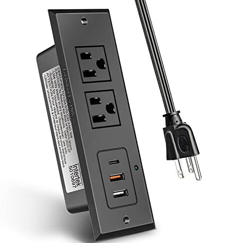 Type-C Conference Recessed Power Strip Socket,20W PD Fast Charging USB-C Power Strip,with 2 Outlets & 2 USB-A Ports &1 USB-C Port, 6.5ft Extension Cord,Conference Table Hidden Outlet