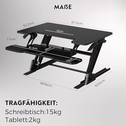 BONTEC Stehpult Höhenverstellbar mit Dual-Gasfeder, Tischaufsatz für Dual Monitor Arbeitsplatz, 81,3cm, 15kg Tragfähigkeit, Einfache Montage, Ergonomischer Schreibtischaufsatz für Zuhause und Büro