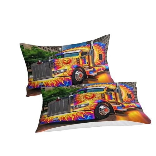 Housse de couette camion 200x200 parure de lit 3D microfibre pour garçons - 3