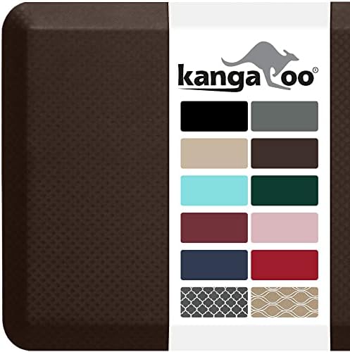 KANGAROO Thick Ergonomic Anti Fatigue Cushioned Kitchen Floor Mats, Standing Office Desk Mat, Waterproof Scratch Resistant Topside, Supportive All Day Comfort Padded Foam Rugs, 39x20, Brown