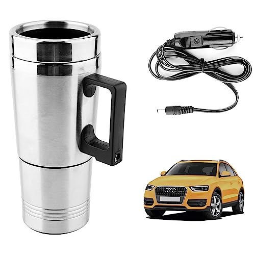 Image of Oshotto 12V Stainless Steel Car Heating Kettle /Mug, Travel Friendly electric Tea /Coffee maker Compatible with Audi Q1 (300ml) - Silver