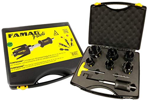 Famag 8 teilig HM Paroli Lochsägensatz,45,50,57,60,68 und 80mm +Pumpshank