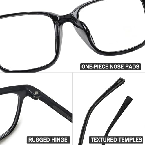 Image of TR90 Oversized Blue Light Blocking Glasses Men Women Ultralight Nerd Square Computer Games Black Large Eyewear