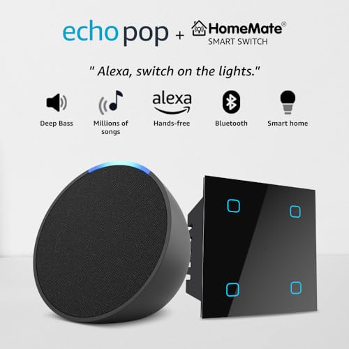 Image of Amazon Echo Pop (Black) Combo with HomeMate Wi-Fi Smart 4 Gang Touch Switch (Black)