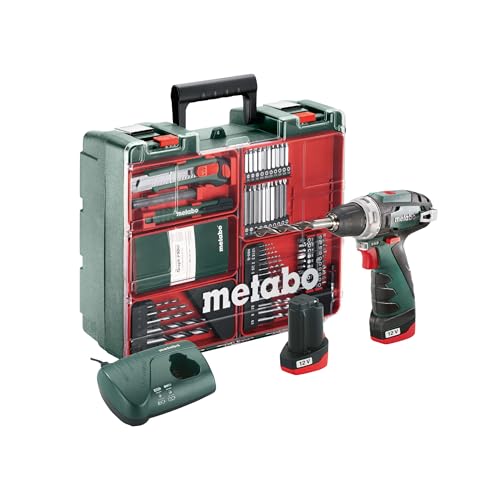 Metabo Akku-Bohrschrauber PowerMaxx BS Basic Set – 600080880 – 12 V – Mobile Werkstatt mit kompaktem Bohrschrauber und Zubehör – Inklusive Akku und Ladegerät
