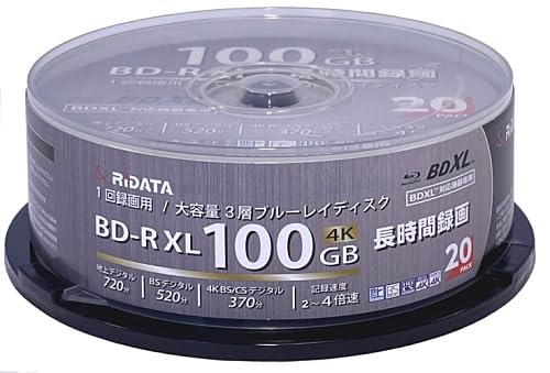 ・RiDATA (ライデータ) 1回録画用 片面3層 2-4倍速 ブルーレイディスク ホワイトプリンタブル BD-R XL 100GB 20枚 RiTEK BR520EPW4X.20SP