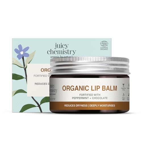 Image of Juicy Chemistry Peppermint & Chocolate Organic Lip Balm, 5 g | Enriched with Cocoa Butter, Jojoba & Apricot Oil to Smooth and Soften Dry, Chapped & Sensitive Lips