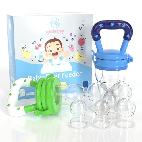 Image of Baby Food Feeder/Fruit Feeder Pacifier Nibbler (2 Pack) - Infant Teething Toys | Silicone Feeder Baby | Mesh teethers for Babies | Baby Feeding Essentials | Frozen Breastmilk Teether (Blue&Green)
