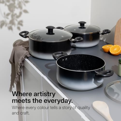 Image of Kreme Aura Granite Non Stick 8 Pcs Cookware Set | Aluminum Casserole Set with Glass Lid | 2.5 LTR + 3.5 LTR + 4.5 LTR | Uses Less Oil | Induction Base Gas Compatible | Biryani Pot | PFOA-Free, Ivory