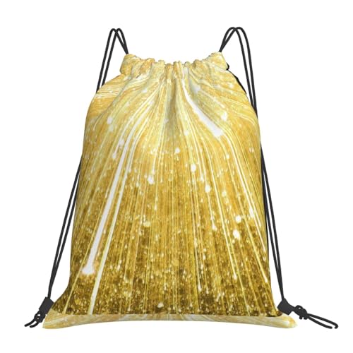 SHuWeiD Mochila con cordón con estampado dorado brillante, mochila casual con cordón, bolsa deportiva y fitness, color blanco, talla única, Blanco, talla única