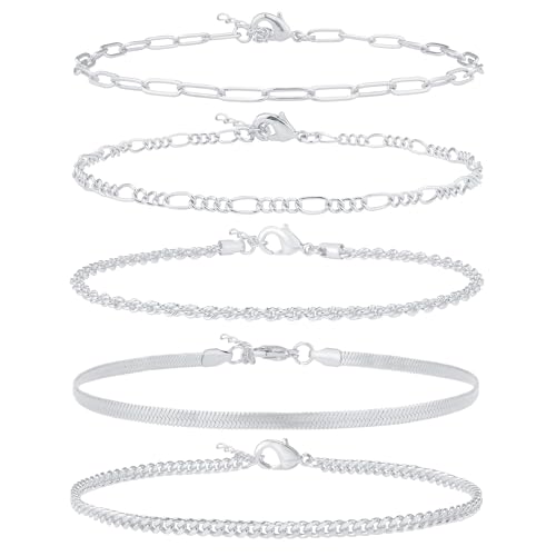 Image of AOZEL Gold /Silver Plated Anklet Bracelets for Women Waterproof Plus Size Cuban Link Chain Ankle Bracelet for Large Ankle 9-12inch