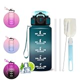 Trinkflasche 500ml, Wasserflasche, Trinkflasche mit Strohhalm Kinder, Auslaufsicher, Wasserflasche mit Strohbürste und Topfbürste, Leicht zu Reinigen, Water Bottle für Schule, Büro, Fitness, Outdoor