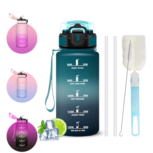 Trinkflasche 500ml, Wasserflasche, Trinkflasche mit Strohhalm Kinder, Auslaufsicher, Wasserflasche mit Strohbürste und Topfbürste, Leicht zu Reinigen, Water Bottle für Schule, Büro, Fitness, Outdoor