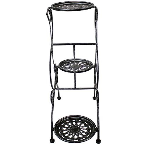 Sunnydaze 3-Tier Victorian Metal Plant Stand, Indoor/Outdoor Flower Pot Holder, 31 Inch Tall, Black #TOP7