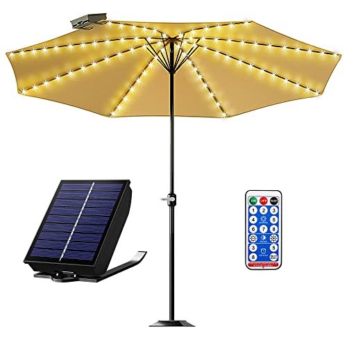 Eletorot Solar Patio Umbrella Lights,8 Lighting Modes String Lights with Clip,Remote Control Umbrella Pole Lights Solar Powered Waterproof for Outdoor Patio Beach Tent Garden Party Decorate Warm White