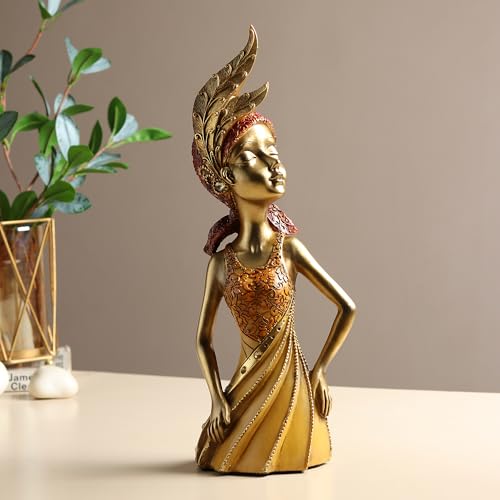 Image of ARMONIA Elegant Feminine Figurine, Gold and Copper Finish, 34 cm Decorative Statue with Embossed Details, Premium Home Decor