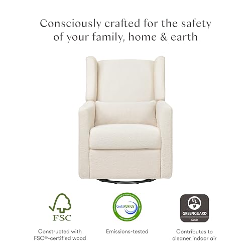 Image of Babyletto Kiwi Recliner Glider in Performance Ivory Boucle | GREENGUARD Gold & CertiPUR-US Certified - Power Recliner Nursery Chair w / USB Ports - 270 Swivel, Easy Assembly