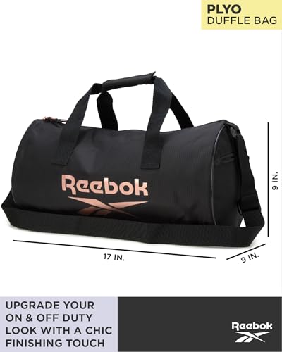 Reebok Duffle Bag - Lightweight Unisex Carry On Small Gym Bag - One Size Sports & Travel Duffel Bags for Men and Women, Size One Size, Plyo Jet Black With Rose Logo3