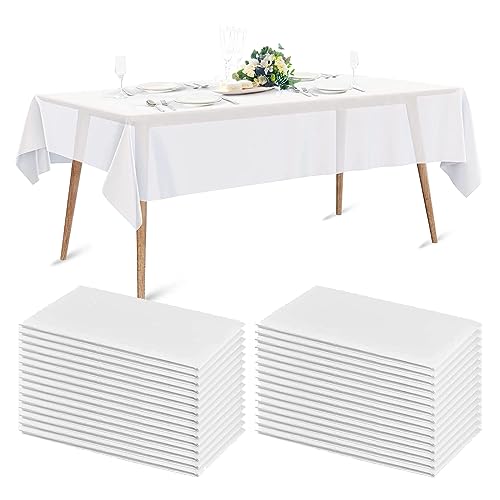 rngwaper 20PCS Nappes Jetables Imperméable, 140 x 200cm Nappes Imperméable en PEVE Jetables Rectangulaires Nappe Blanche Couverture de Table de Fête pour...