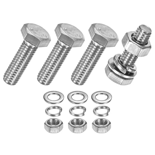 M METERXITY 4-Pack Hex Head Screw Bolt with Nuts Flat &amp; Lock Washers M6x20mm Stainless Steel Bolts and Nuts Kit Fully Threaded Metric Bolt Assortment for Equipment/Machinery