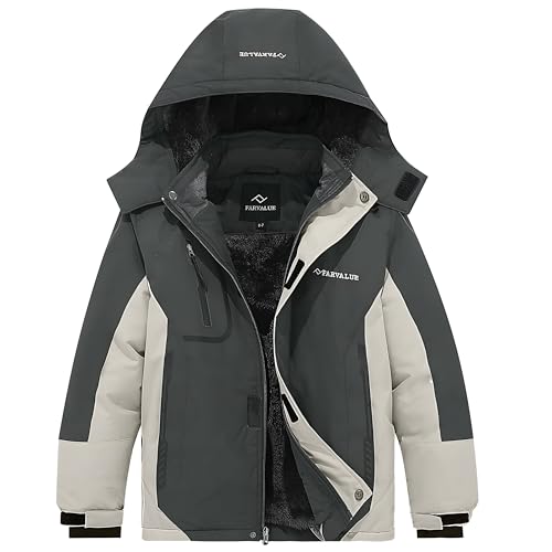 Image of FARVALUE Boy's Waterproof Winter Coat Mountain Snow Ski Fleece Jacket Thick Warm Detachable Hood Windproof Rain Coats