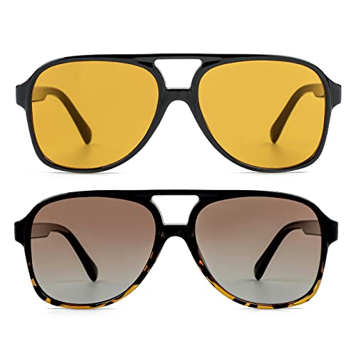 Image of Polarized Classic Vintage Aviator Sunglasses for Men Women Large Frame Retro 70s Sunglasses