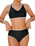 HOZIY Girls Swimsuit Two Piece Bikini Set V-Neck Crisscross ...