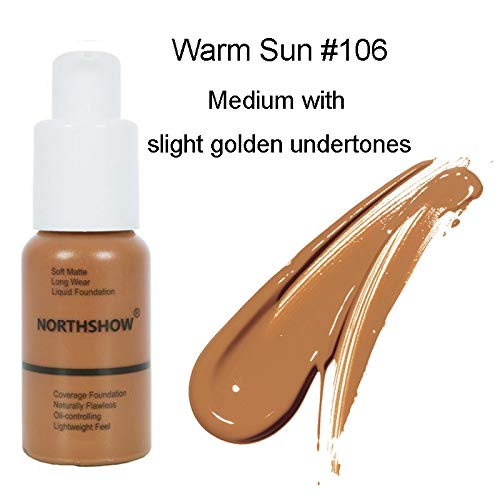 Matte Flawless Foundation Oil Control Full coverage Foundation Cream, Long Lasting Waterproof Liquid Concealer for Women Girls, 106 Warm Sun-30ml