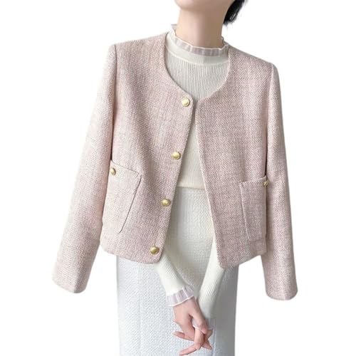 Veste courte décontractée col rond en polyester fluide pour mi-saison confortable