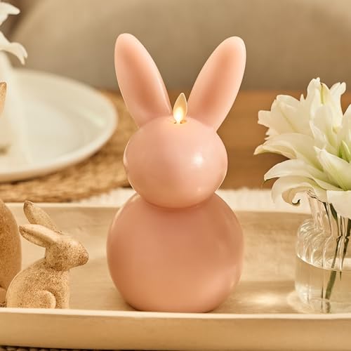 Image of Luminara Easter Bunny Candle- Dusky Rose 4.5 inch x 4.5 inch x 8.5 inch- Flameless Real-Flame Holiday-Inspired Decor- AA Batteries- Flickering LED Flame