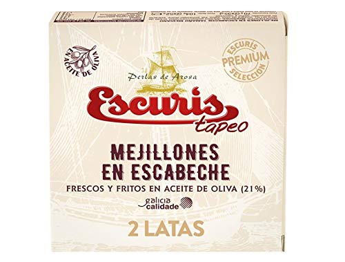 Tapeo mejillones en escabeche frescos y fritos en aceite de oliva pack 2 lata 35 g neto escurrido